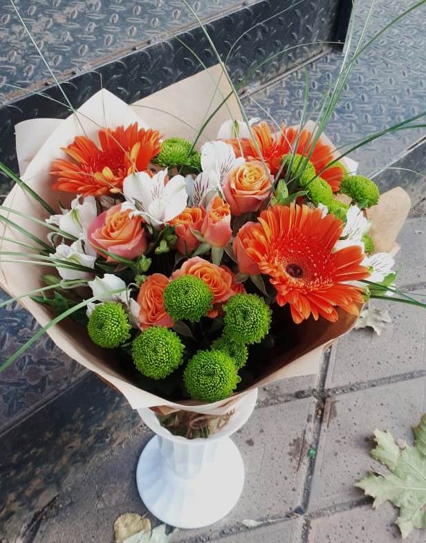 Букет цветов из: Герберы, Хризантемы, Альстромерии и Розы в Дмитриевка Уфимский район