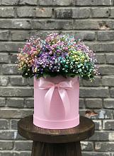 Цветочная композиция из Гипсофила и Розы в шляпной коробке в Дмитриевка Уфимский район