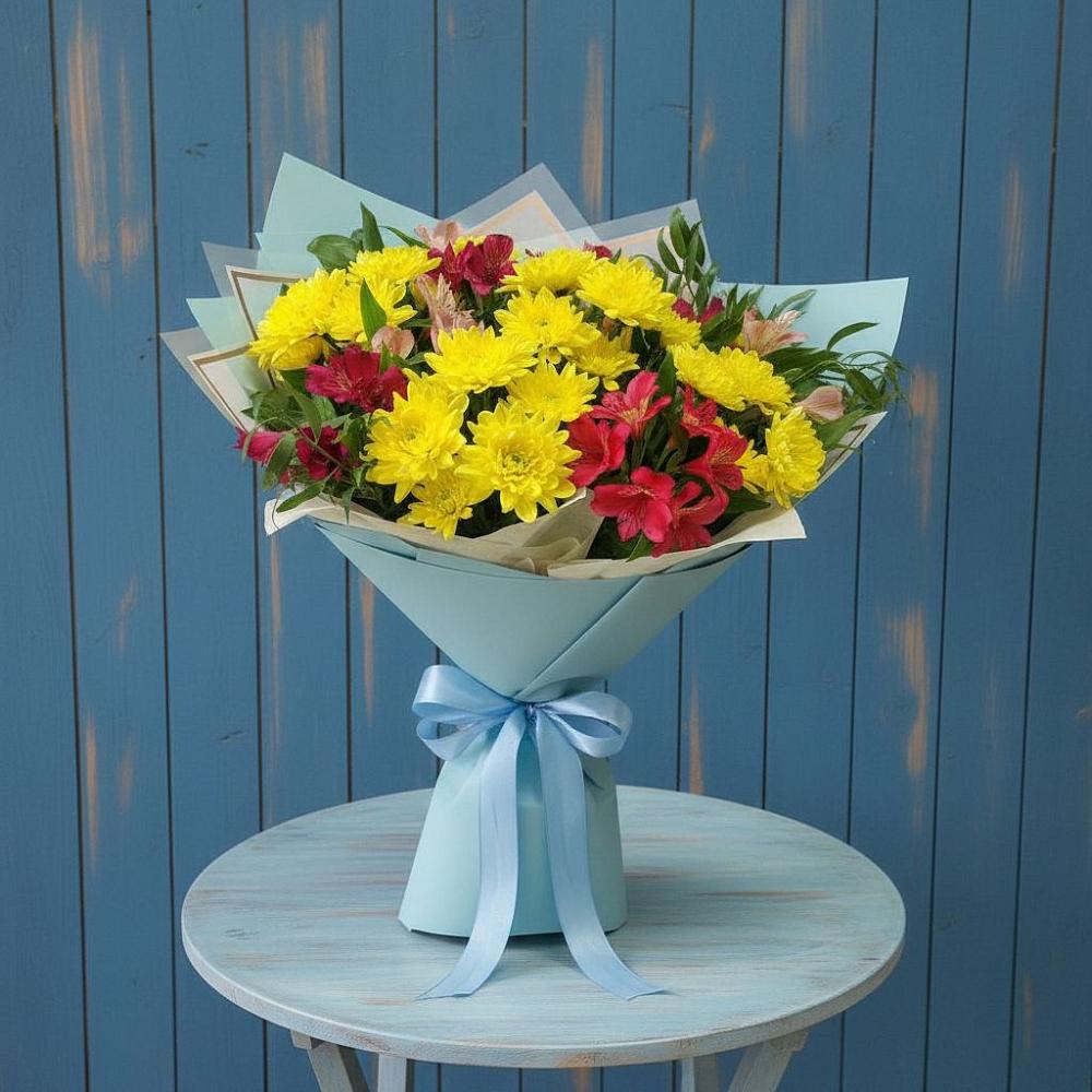 Букет цветов из: Альстромерии и Хризантемы в Дмитриевка Уфимский район