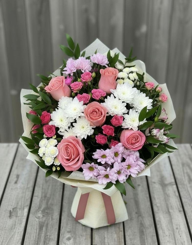 Букет цветов из: Альстромерии, Гвоздики, Розы и Хризантемы в Дмитриевка Уфимский район