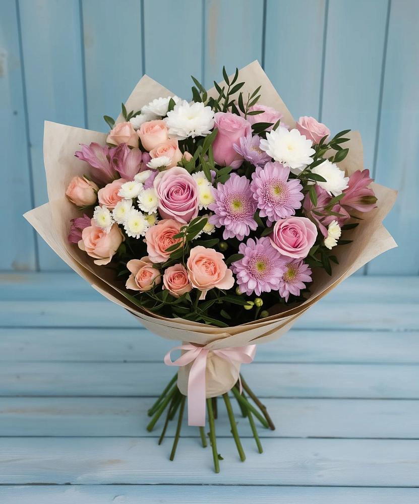 Букет цветов из: Хризантемы, Розы и Альстромерии в Дмитриевка Уфимский район