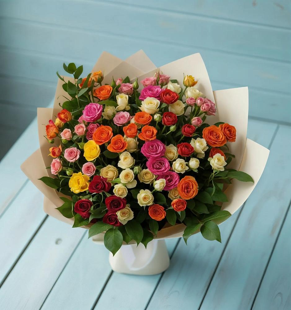 Букет Микс из разноцветных кустовых роз в Дмитриевка Уфимский район