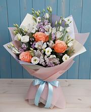 Букет цветов из:  Лизиантусы, Розы, Альстромерии и Гипсофила в Дмитриевка Уфимский район