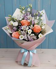 Букет цветов из:  Лизиантусы, Розы, Альстромерии и Гипсофила в Дмитриевка Уфимский район