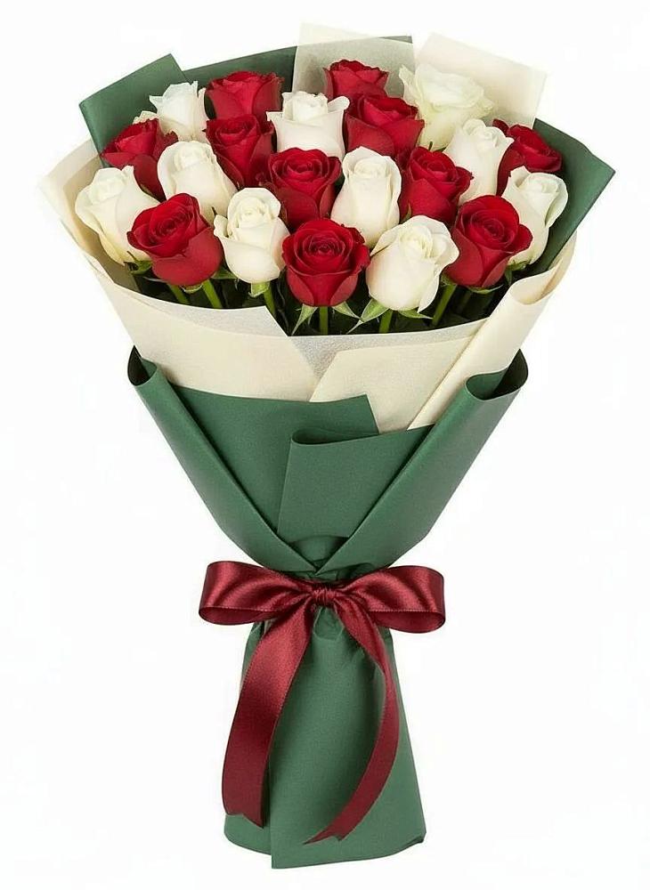 Букет Микс из красных и белых роз в Дмитриевка Уфимский район