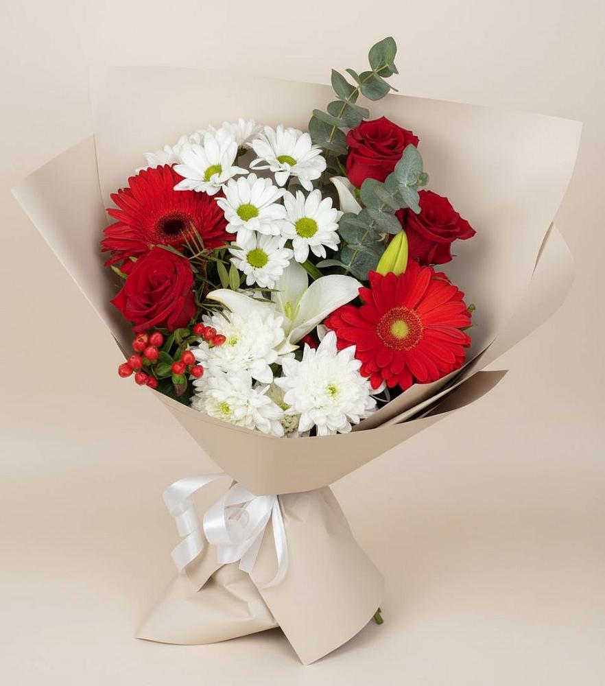 Букет цветов из: Розы, Хризантемы, Герберы и Лилии в Дмитриевка Уфимский район