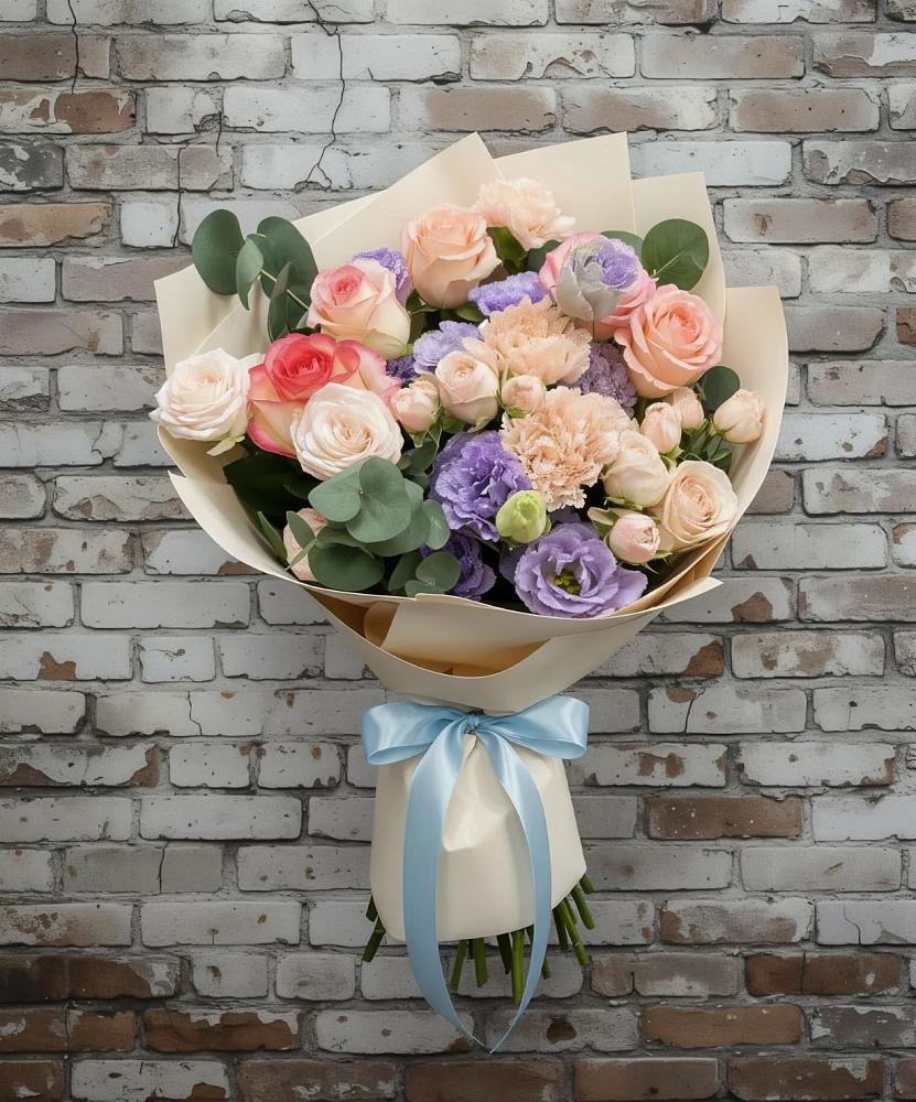 Букет цветов из: Розы, Лизиантусы и Гвоздики в Дмитриевка Уфимский район