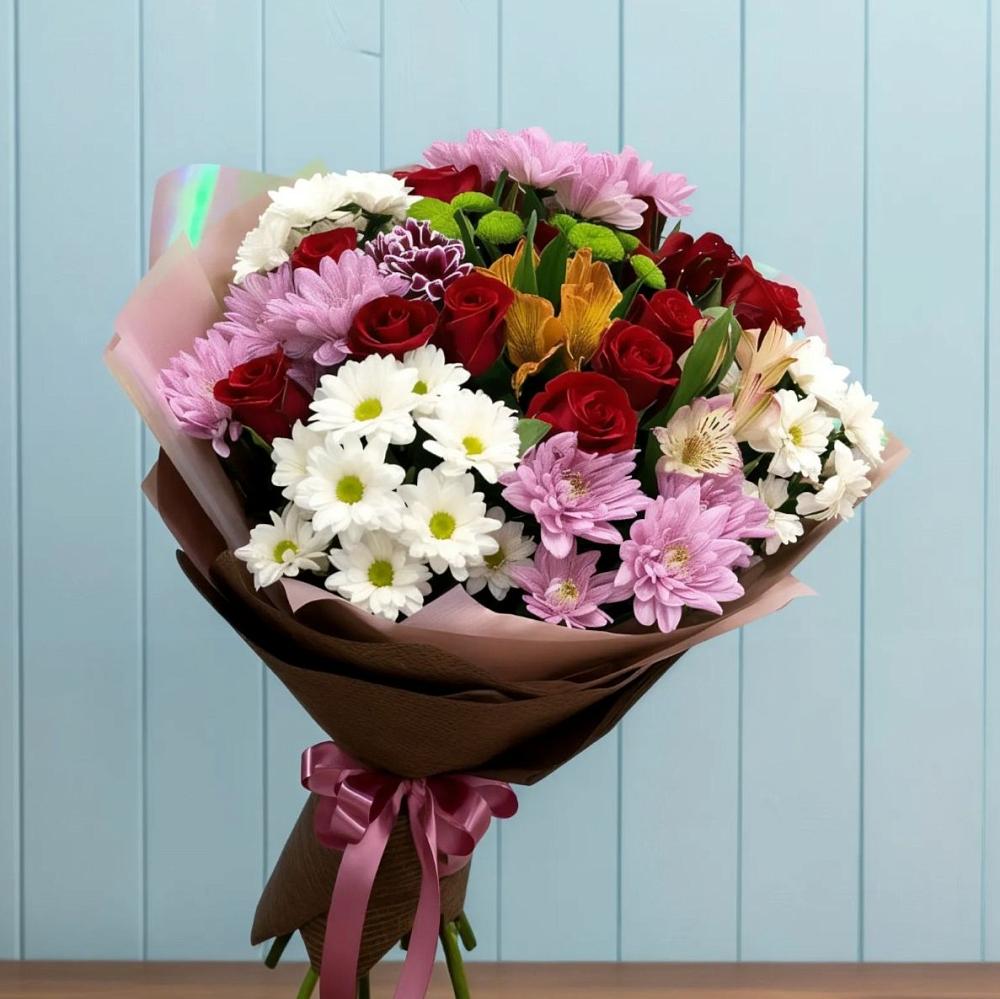 Букет цветов из: Розы, Хризантемы и Альстромерии в Дмитриевка Уфимский район