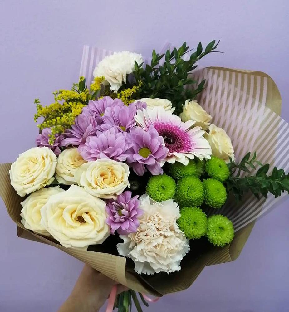 Букет цветов из: Хризантемы, Розы, Гвоздики и Герберы в Дмитриевка Уфимский район