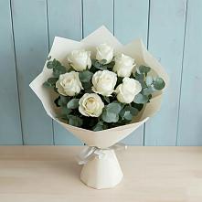 Букет Белые розы в Эвкалипте в Дмитриевка Уфимский район